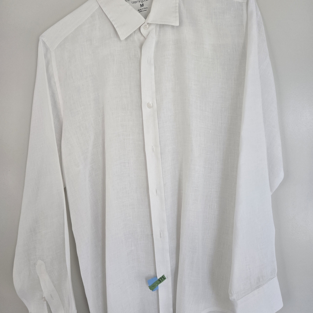 Bloomingdales Classic White Linen Men's Shirt Longsleeve Size Medium